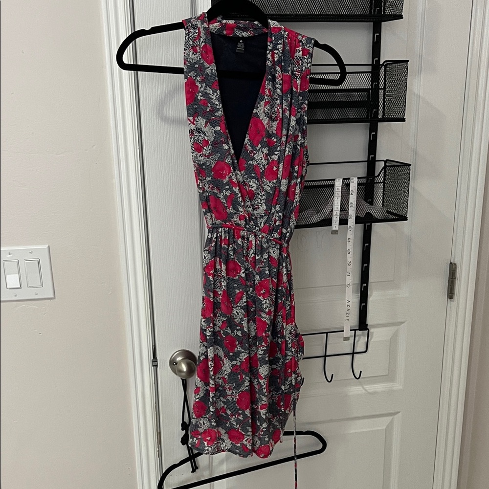 Aqua Pink and Gray Floral Midi Dress
